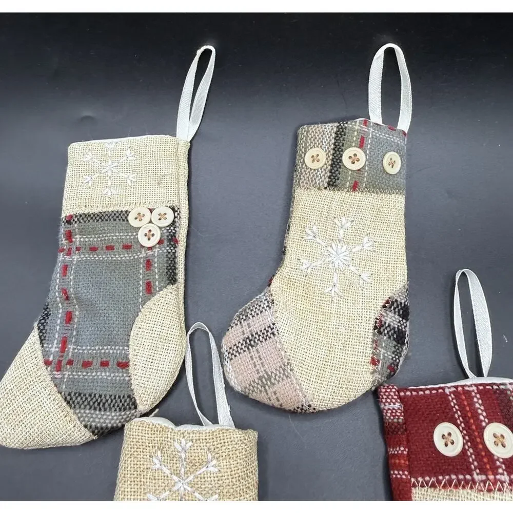 Primitive Ornament Plaid Rustic Stocking HANDMADE Christmas Ornaments -Lo24